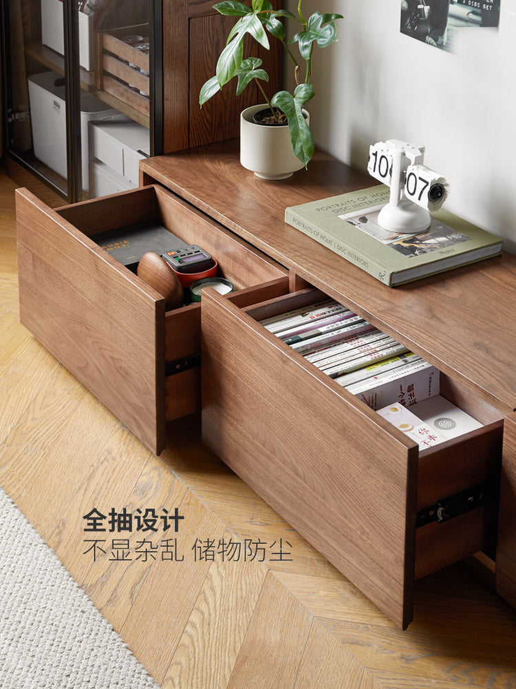 全实木电视柜客厅落地黑胡桃木拼接地柜小户型储物柜