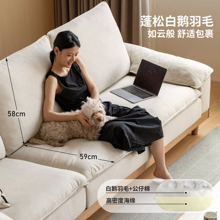 实木现代简约客厅橡木布艺直排小户型豆腐块沙发