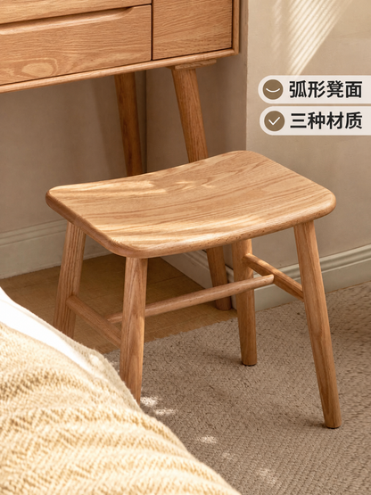 实木化妆凳简约卧室橡木梳妆凳化妆间创意弧面小凳子