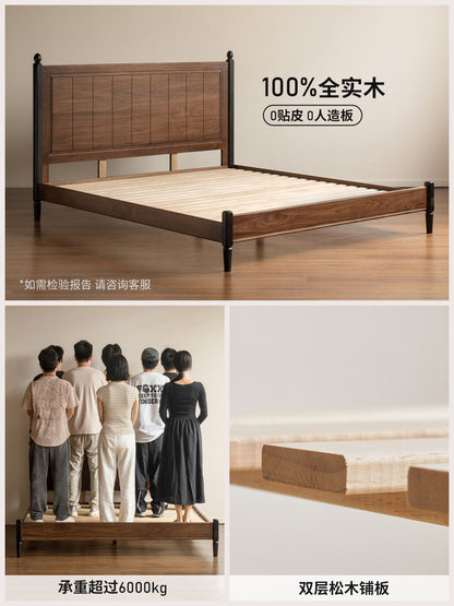 实木床经典中古风双人床卧室黑胡桃木大床大板床