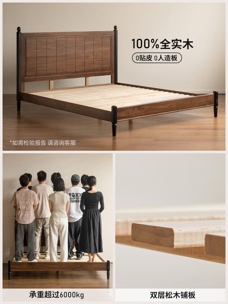 实木床经典中古风双人床卧室黑胡桃木大床大板床