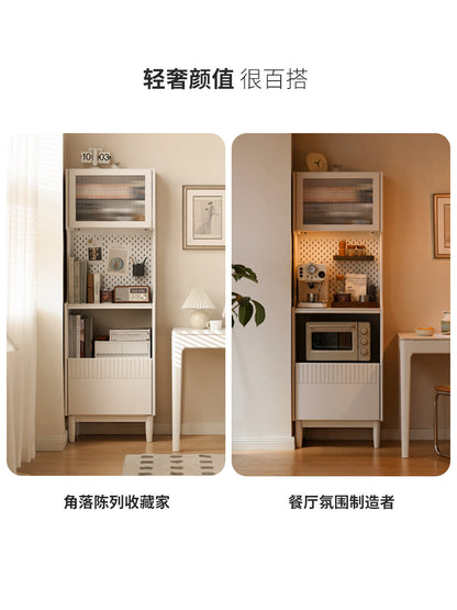实木餐边柜白色夹缝窄柜奶油风茶水柜小户型角落收纳置物