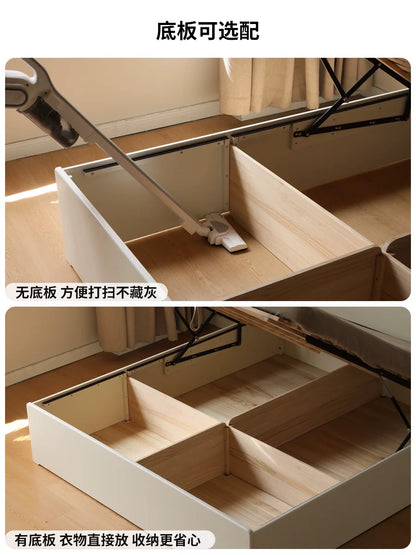 实木床现代简约白色箱体床小户型储物床收纳床气压高箱床