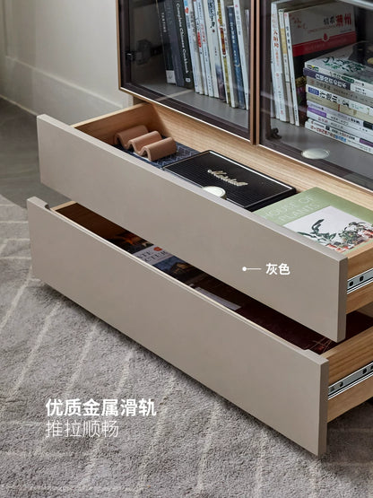 实木组合书柜轻奢落地储物柜展示柜书房书架玻璃门柜子