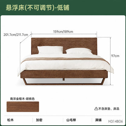 实木床北欧风卧室家具双人床简约黑胡桃木悬浮床大床