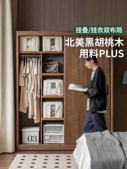 实木衣柜黑胡桃木移门大衣橱卧室推拉门柜子收纳柜