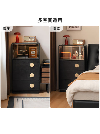 实木边柜客厅中古风储物柜黑色落地展示柜复古床头柜
