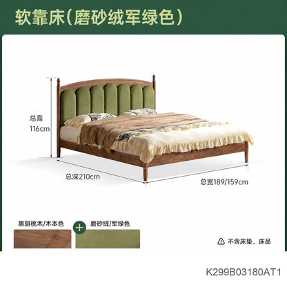 实木床法式真皮床卧室复古黑胡桃木软靠床中古风大床