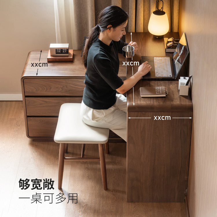 实木梳妆台斗柜一体简约黑胡桃木伸缩化妆桌储物化妆台