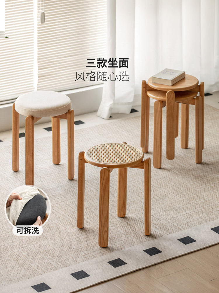 实木圆凳餐厅现代简约软包凳小户型堆叠凳休闲小凳子