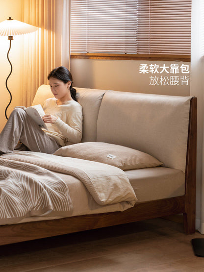 实木床卧室黑胡桃软包大床简约现代互不打扰床双人床