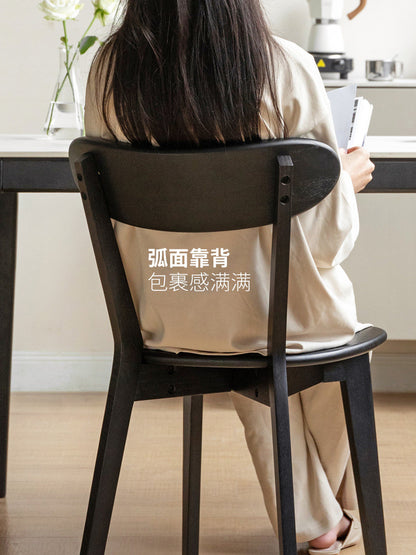 实木餐椅奶油风白色吃饭椅子高级感黑色橡木靠背椅