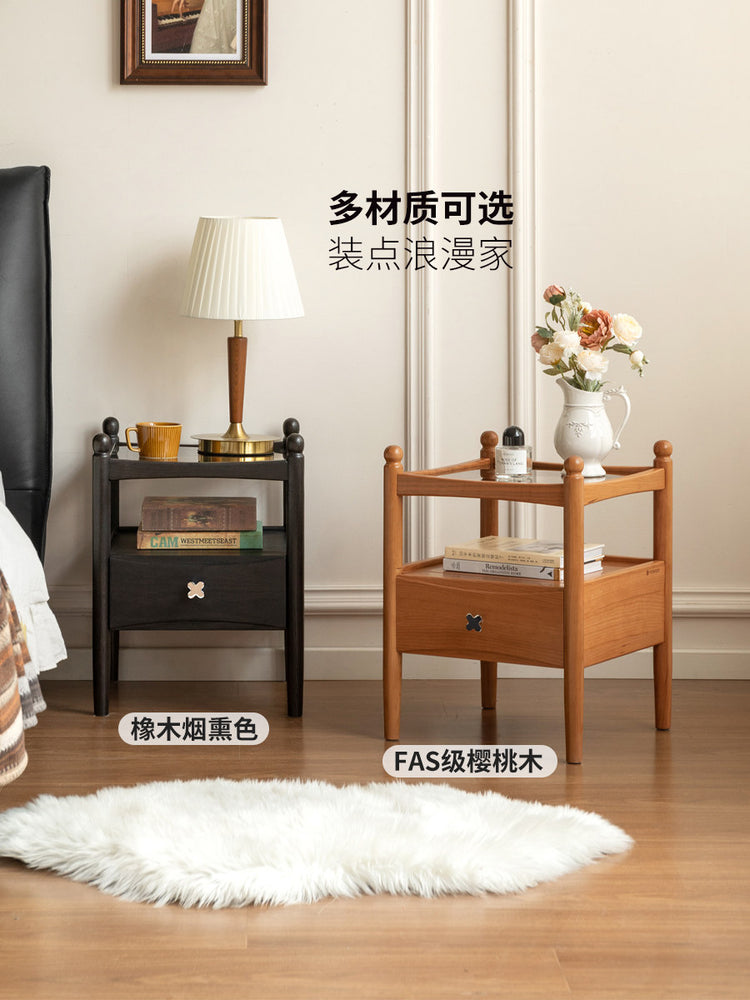 实木床头柜意式轻奢储物柜卧室黑胡桃木置物柜收纳柜