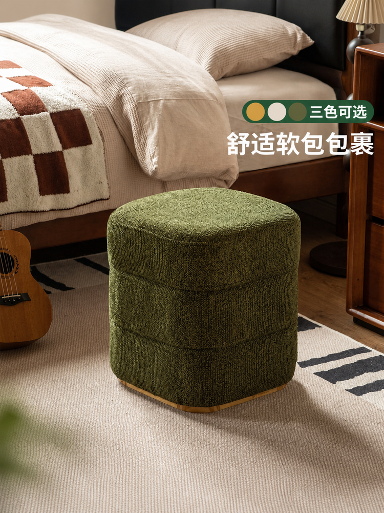 实木化妆凳现代简约小坐凳卧室雪尼尔软包凳梳妆凳