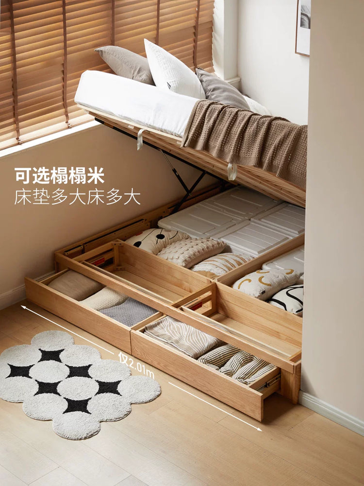 实木床橡木原木风榻榻米卧室抽屉箱体床小户型双人床