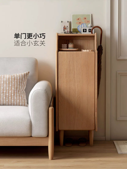 实木鞋柜窄款带门小户型家用门口客厅藤编入户玄关置物柜