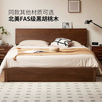 实木床现代简约齐边床卧室胡桃色大板床储物箱体床