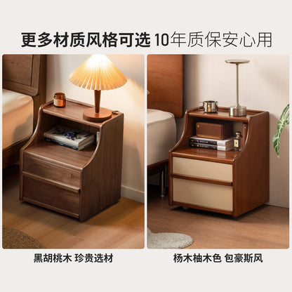 实木床现代简约橡木储物柜卧室可移动边几床边收纳柜