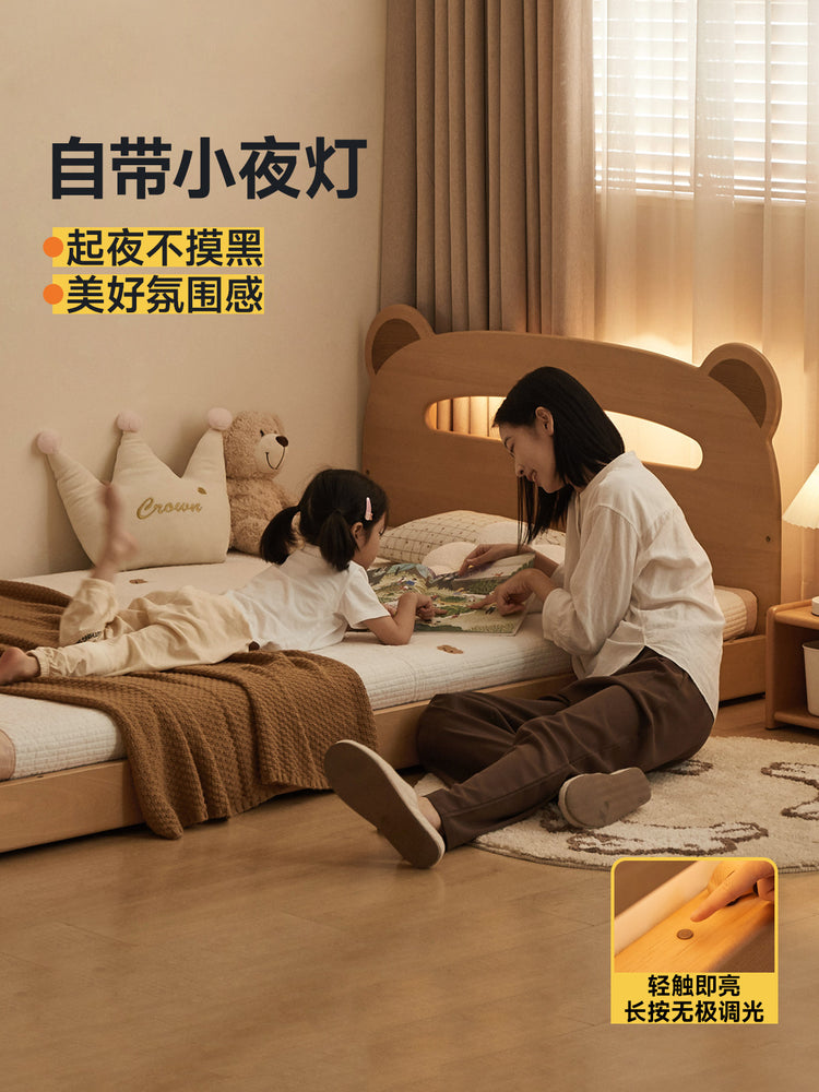 实木儿童护栏床男孩女孩多功能夜灯储物床卡通小熊单人床