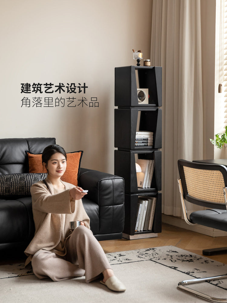 实木书架小户型落地置物架书房包豪斯展示架橡木黑色窄柜
