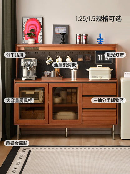 实木餐边柜小户型餐厅中古置物柜原木收纳柜复古橱柜