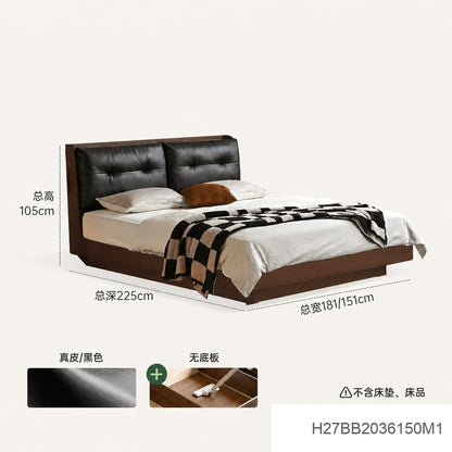 实木床真皮软包床简约黑胡桃木双人床卧室轻奢大床
