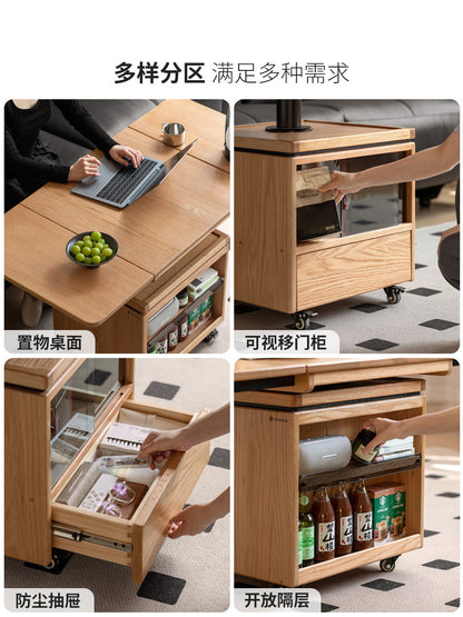 实木茶几现代简约升降客厅橡木折叠方几移动茶桌