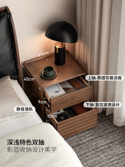 实木床头柜黑胡桃木简约床边柜落地小柜子黑标家具