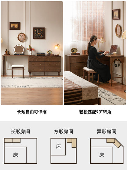 实木化妆桌意式轻奢黑胡桃木化妆台卧室伸缩梳妆台