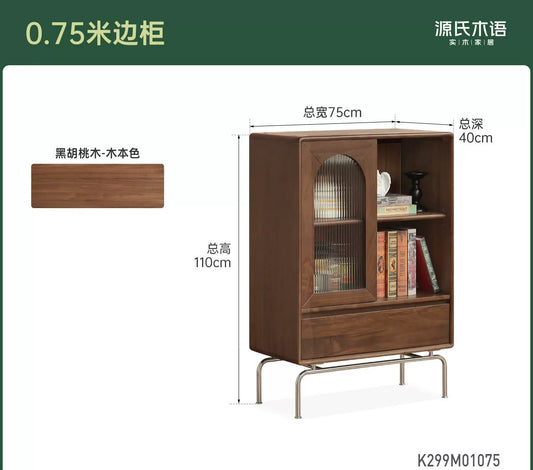 实木电视柜边柜客厅法式复古储物柜黑胡木小户型展示柜