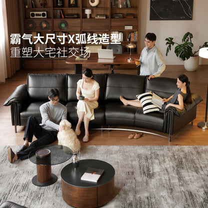 真皮沙发意式轻奢异形客厅黑色皮艺弧形沙发