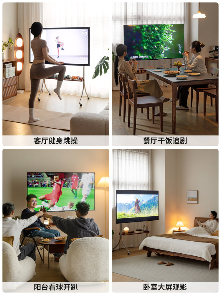 实木电视机挂架中古移动落地推车复古会议一体机支架
