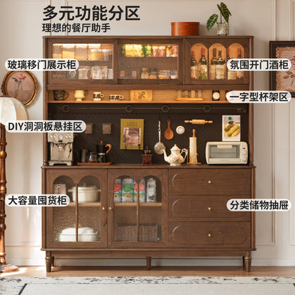 实木餐边柜餐厅复古储物柜黑胡桃木置物柜橱柜收纳柜