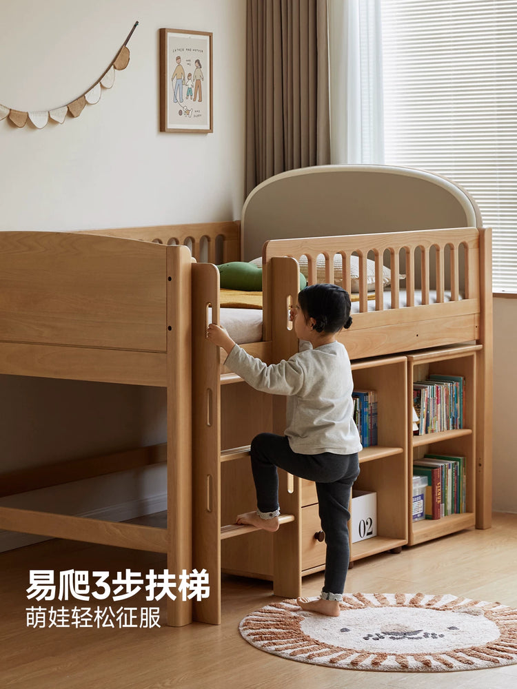 实木儿童半高床小户型多功能储物床带护栏上床下柜组合床