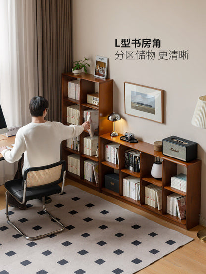 实木书柜书房中古风组合书架简约格子置物架隔断架