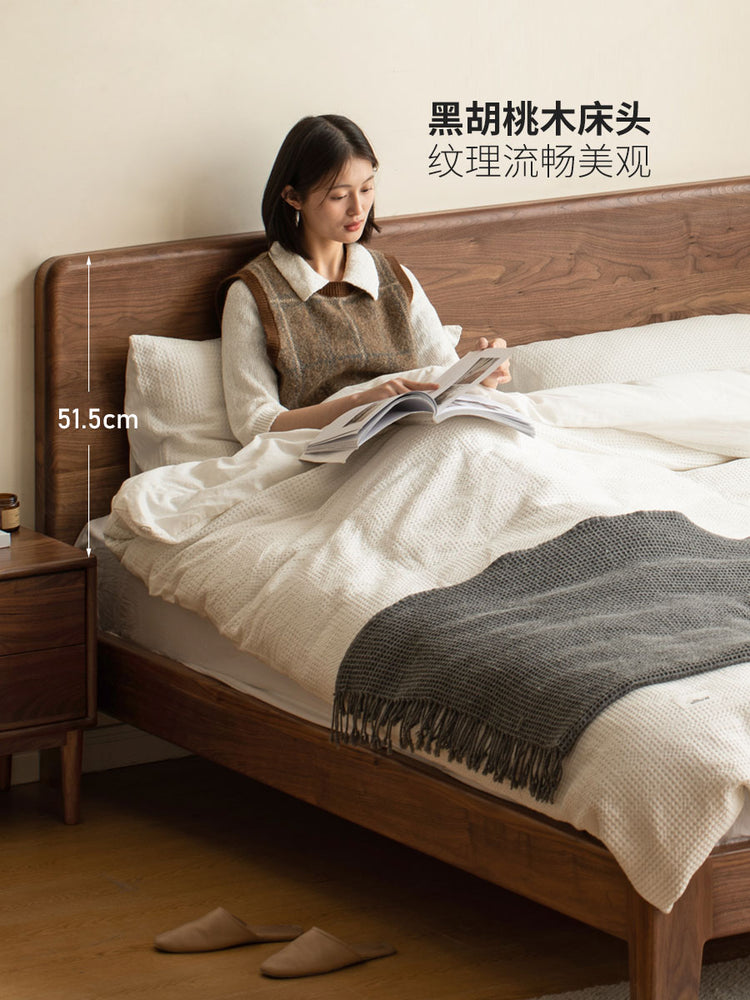 实木床现代简约黑胡桃木双人床北欧卧室木蜡油家居大板床