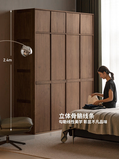 实木衣柜复古风骨骼线大衣橱黑胡桃木卧室储物柜黑标家具