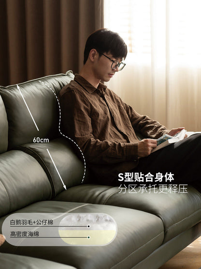 真皮沙发客厅头层牛皮直排沙发高靠背三人位皮沙发