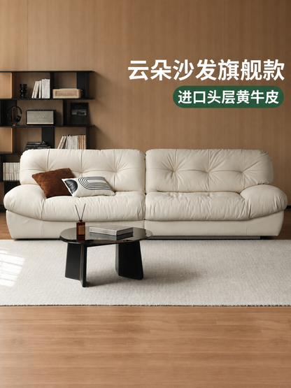 真皮沙发头层牛皮意式极简客厅小户型三人位白色云朵沙发