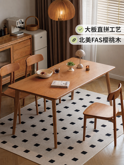 实木餐桌樱桃木中古风餐厅吃饭桌简约原木长方形桌子