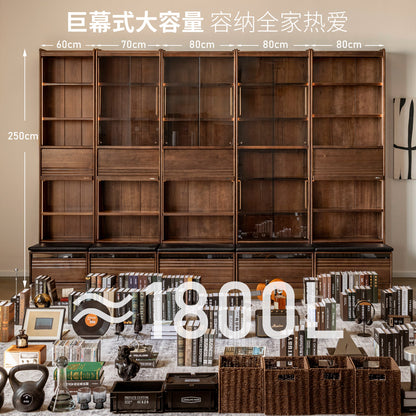 实木组合书柜黑胡桃木落地展示柜书房轻奢风书架置物柜