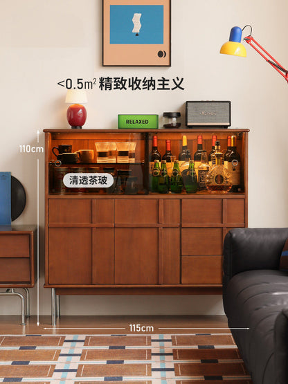 实木餐边柜餐厅中古风储物柜小户型玻璃柜客厅展示柜