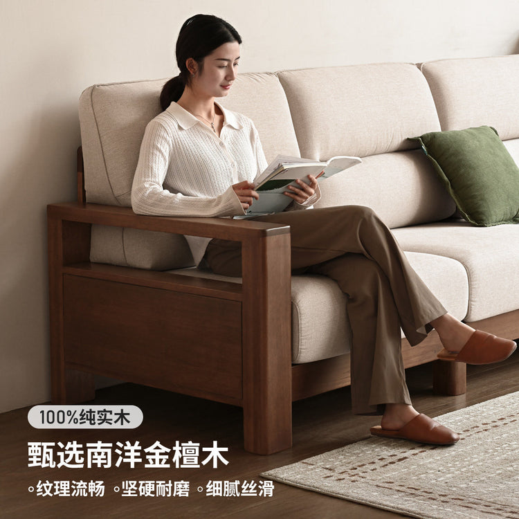 实木客厅新中式三人位沙发大户型胡桃色布艺沙发