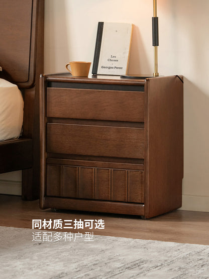 实木床头柜现代简约胡桃色储物柜卧室可移动两抽柜子