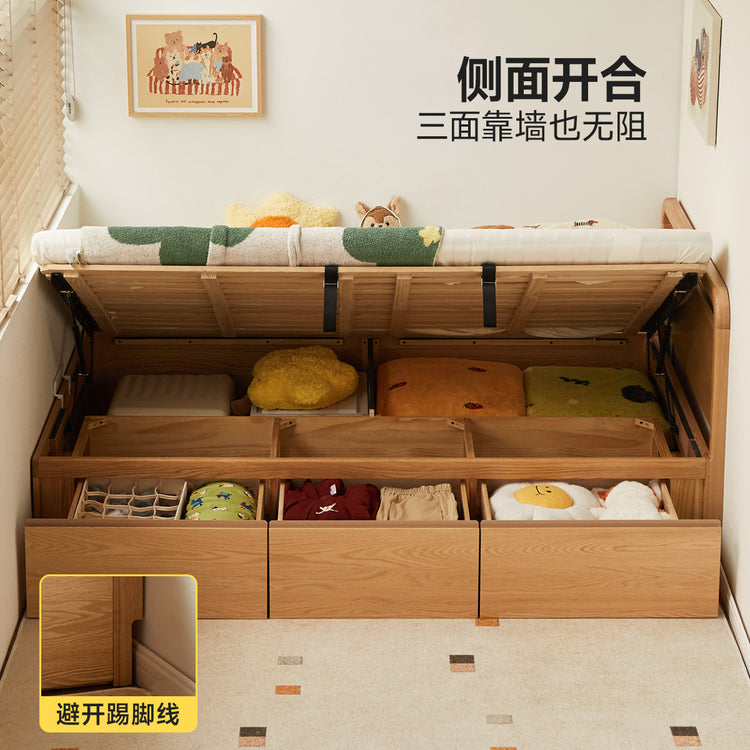 实木儿童床橡木简约箱体床青少年带抽屉储物床高箱床