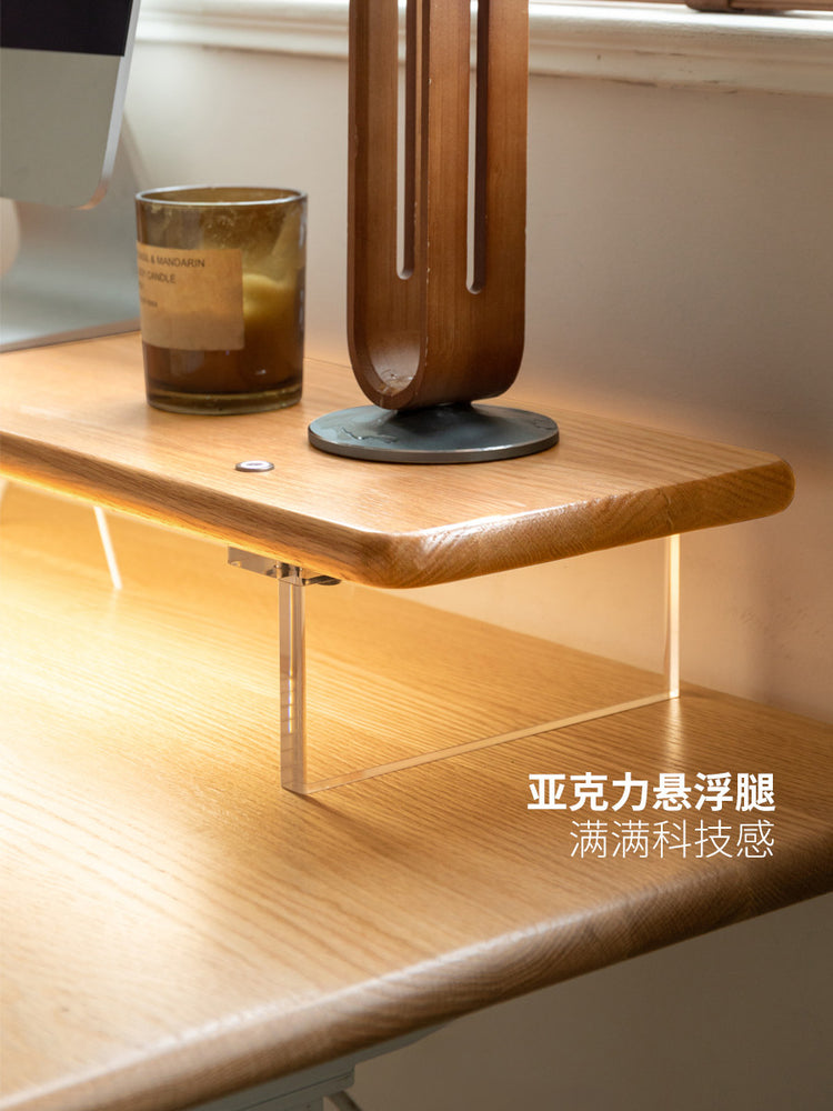 实木台式电脑增高架简约橡木办公室显示器支架悬浮置物架