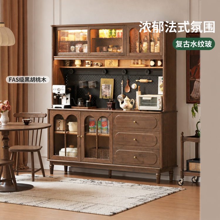 实木餐边柜餐厅复古储物柜黑胡桃木置物柜橱柜收纳柜