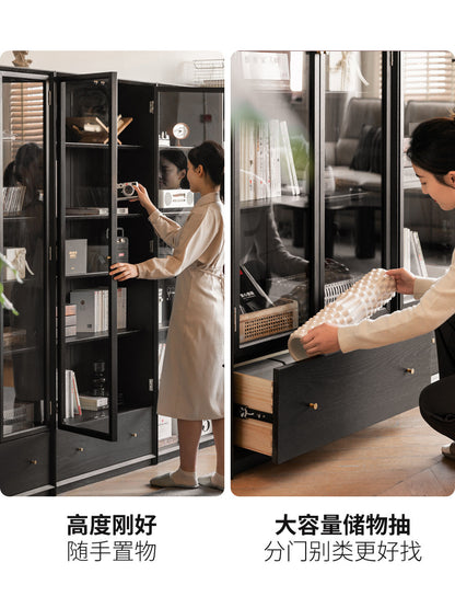 实木组合书柜一体整墙玻璃门落地书架现代简约橡木置物柜