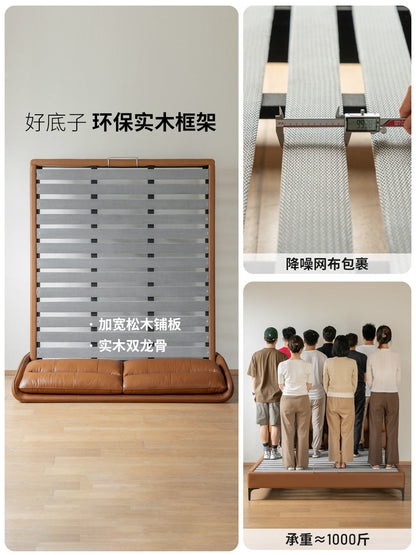 真皮床现代简约头层牛皮软包床轻奢卧室互不打扰双人床