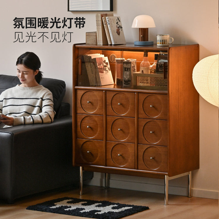 实木餐边柜小户型餐厅复古茶水柜中古风置物柜橱柜